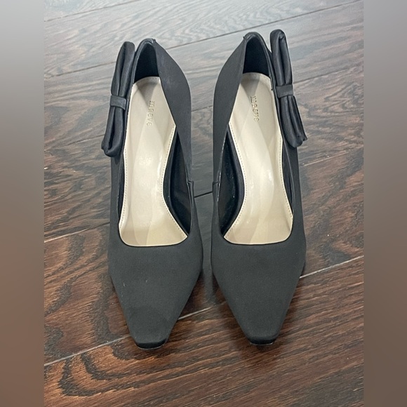 Anthropologie Maeve Pointed-Toe Pump Black Satin Bow Heel Women Size 6/36 EUR - Picture 2 of 10